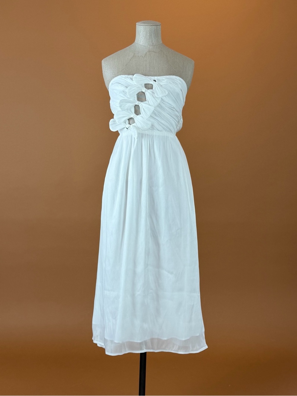 Storia White Strapless Maxi Dress with Twisted Cutout Bodice